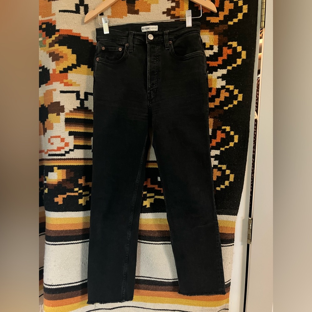 Re/Done Fray Straight Leg Black Jeans